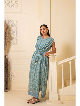 JS Label  - JS LABEL Blue Floral Print Cotton Mul Maxi Dress