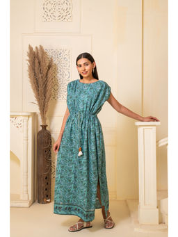 JS Label  - JS LABEL Blue Floral Print Cotton Mul Maxi Dress