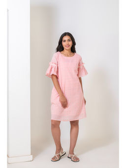 JS Label  - JS LABEL Pink Woven Cotton A- Line Dress