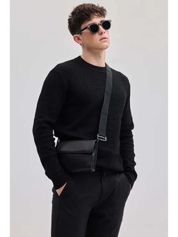 Snitch - Men Black Textured Sweater