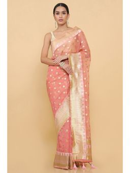 Soch - Women Pink Printed Saree with Unstitched Blouse