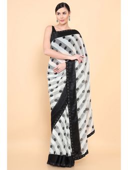 Soch - Women White Georgette Printed Saree with Unstitched Blouse