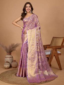 URBAN PALLU - Women Lavender Silk Blend Woven Saree