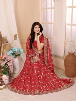 URBAN PALLU - Women Red Cotton Blend Embroidered Saree
