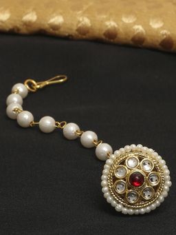 OOMPH - Red Kundan & Pearls Bridal Ethnic Borla Maang Tikka