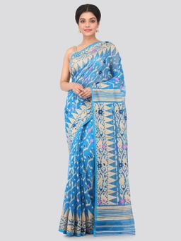 PinkLoom - Women's Soft Cotton Jamdani Saree Without Blouse Piece,Turquoise