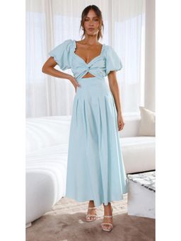 Outzidr - Blue V-Neck Cut Out Dress