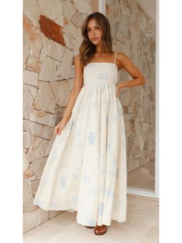 Outzidr - White Strappy Printed Dress