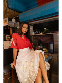 IMROZ HOUSE - White A-Line Freya Hand Embroidered Skirt