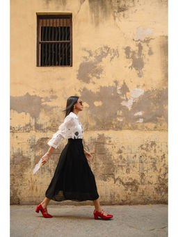 IMROZ HOUSE - Black Fiona Organza A-Line Midi Skirt