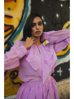 IMROZ HOUSE - Ember Purple Front Layered Keyhole Neck Shirt