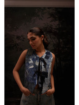 IMROZ HOUSE - Blue Zero Waist Denim Sleeveless Top