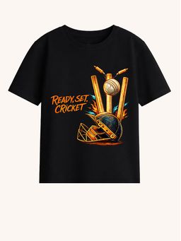 BLUSHES - Black Cotton Cricket Graphic Printed T-Shirt