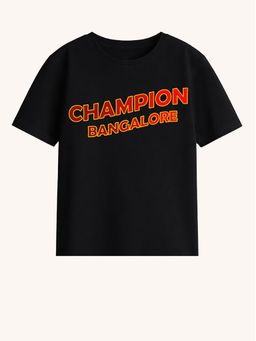 BLUSHES - Black Cotton Typography Cricket Printed T-Shirt