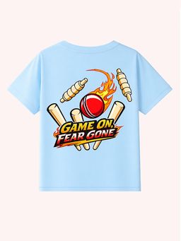 BLUSHES - Blue Cotton Half Sleeves Cricket Printed T-Shirt