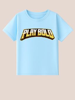 BLUSHES - Cotton Knit Half Sleeves Cricket Printed T-Shirt - Aqua Blue