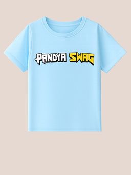 BLUSHES - Aqua Blue Cotton Half Sleeves Typo Printed T-Shirt