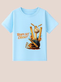 BLUSHES - Blue Cotton Cricket Graphic Printed T-Shirt