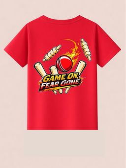 BLUSHES - Red Cotton Half Sleeves Cricket Printed T-Shirt