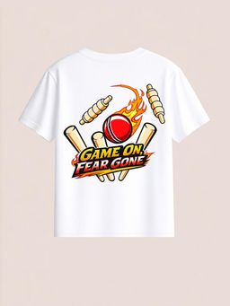 BLUSHES - White Cotton Half Sleeves Cricket Printed T-Shirt
