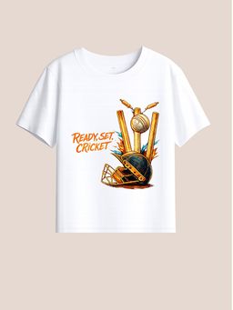 BLUSHES - White Cotton Cricket Graphic Printed T-Shirt