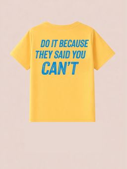 BLUSHES - Yellow Cotton Typography Printed T-Shirt