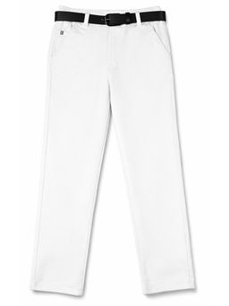 CAVIO - Boys White Stretchable Solid Regular Fit Trousers with Belt