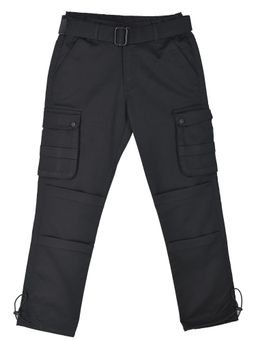 CAVIO - Boys Black Solid Cargo Pocket Casual Trouser with Belt