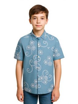 CHARCHIT - Boys Blue Half Sleeves Floral Printed Casual Shirt