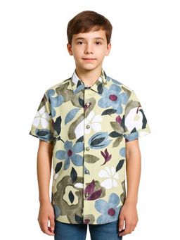 CHARCHIT - Boys Green Half Sleeves Floral Printed Casual Shirt