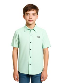 CAVIO - Boys Light Green Half Sleeves Solid Shirt