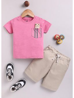 Toonyport - Boys Pink and Beige Cotton Shorts and T-Shirt Set