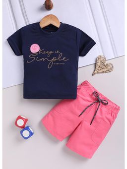 Toonyport - Boys Navy and Pink Cotton Printed Shorts and T-Shirt Set