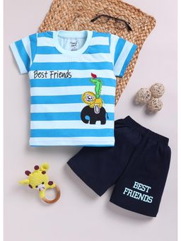 Toonyport - Boys White and Blue Striped Cotton Shorts and T-Shirt Set