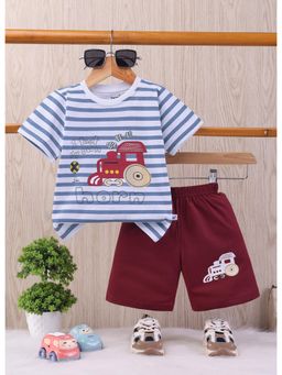Toonyport - Boys Graphic Printed Striped Cotton Shorts and T-Shirt Set