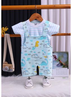 Toonyport - Kids Blue Cotton Printed Dungaree with T-Shirt
