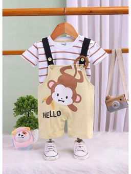Toonyport - Kids Yellow and White Cotton Graphic Dungaree with T-Shirt
