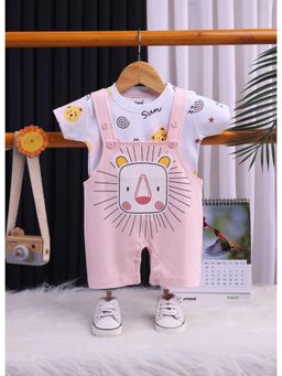 Toonyport - Kids White and Pink Cotton Graphic Dungaree with T-Shirt