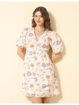 U.S. POLO ASSN. - Off White V-Neck Floral Printed Dress
