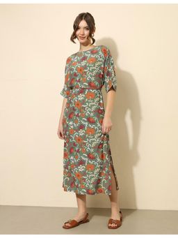 U.S. POLO ASSN. - Green Floral Printed A-Line Belted Midi Dress (Set of 2)