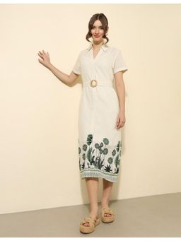 U.S. POLO ASSN. - White Floral Printed Midi Belted Shirt Dress (Set of 2)