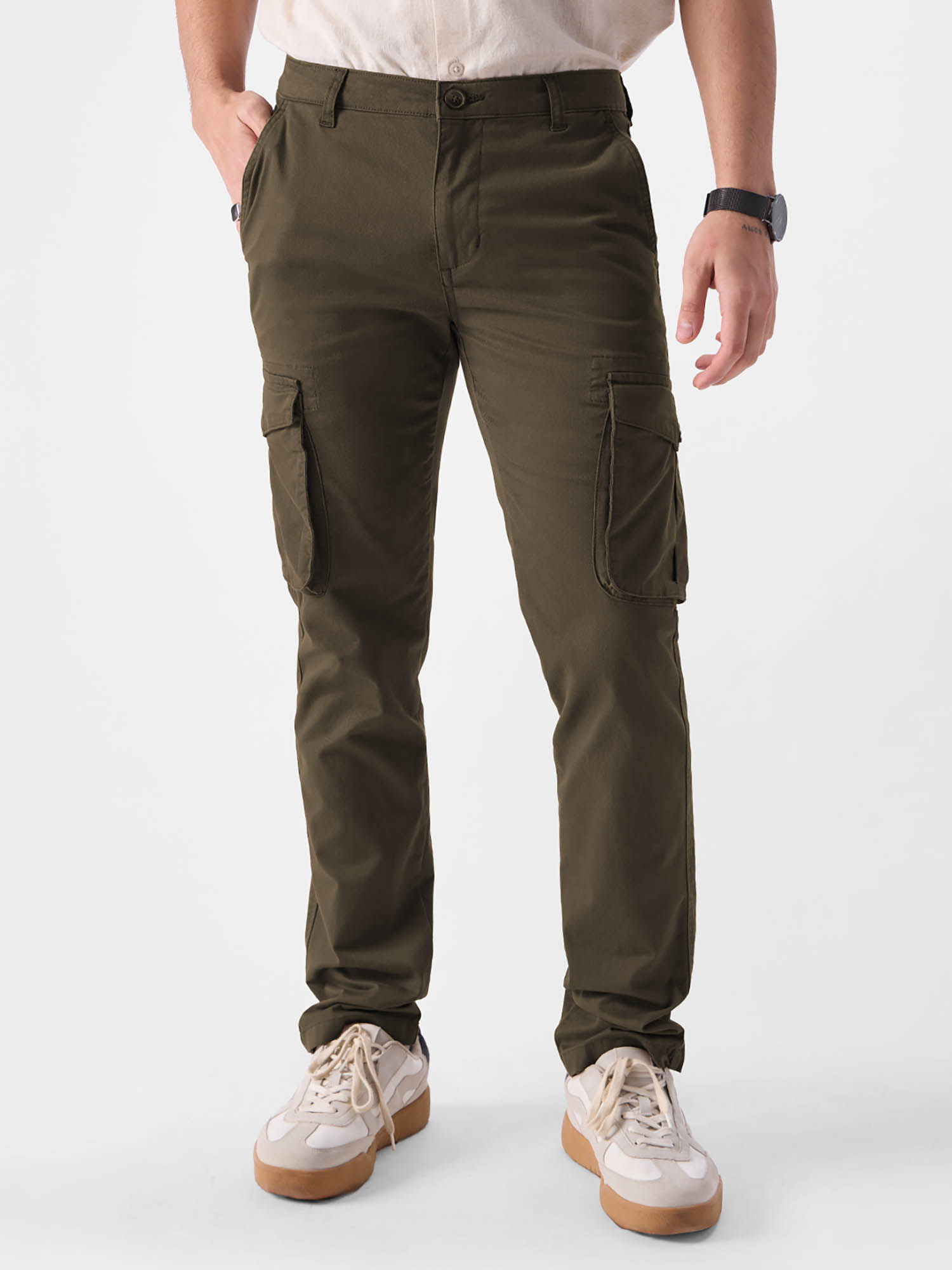 Buy The Souled Store Men Original Solid Dark Green Cargo Pants at Redfynd