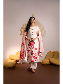 Mahee Jaipur - Red Cotton Printed Kurta With Palazzo & Dupatta