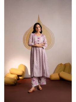 Mahee Jaipur - Purple Linen Printed Kurta With Palazzo