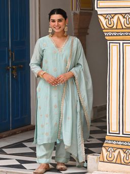Mahee Jaipur - Blue Chanderi Embroidered Kurta With Salwar & Dupatta