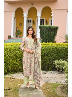 Mahee Jaipur - Green Chanderi Self Design Kurta With Palazzo & Dupatta
