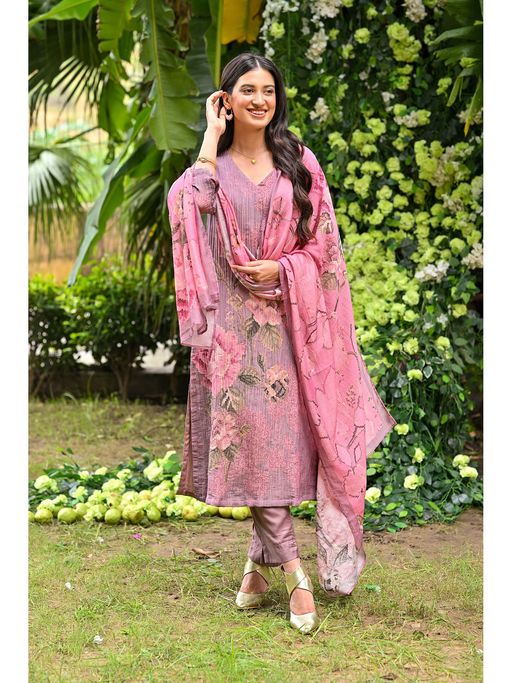 Mahee Jaipur Lavender Muslin Self Design Kurta With Pant & Dupatta