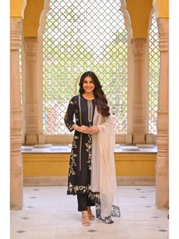 Mahee Jaipur - Black Muslin Self Design Anarkali Kurta With Pant & Dupatta