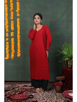 Rivaz Threads and Co - Red Viscose Floral Kurta