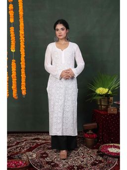 Rivaz Threads and Co - White Viscose Floral Kurta